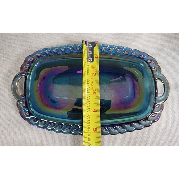 Vintage Indiana Glass Harvest Grape Blue Carnival Glass Creamer Sugar & Tray Set - Picture 5 of 16